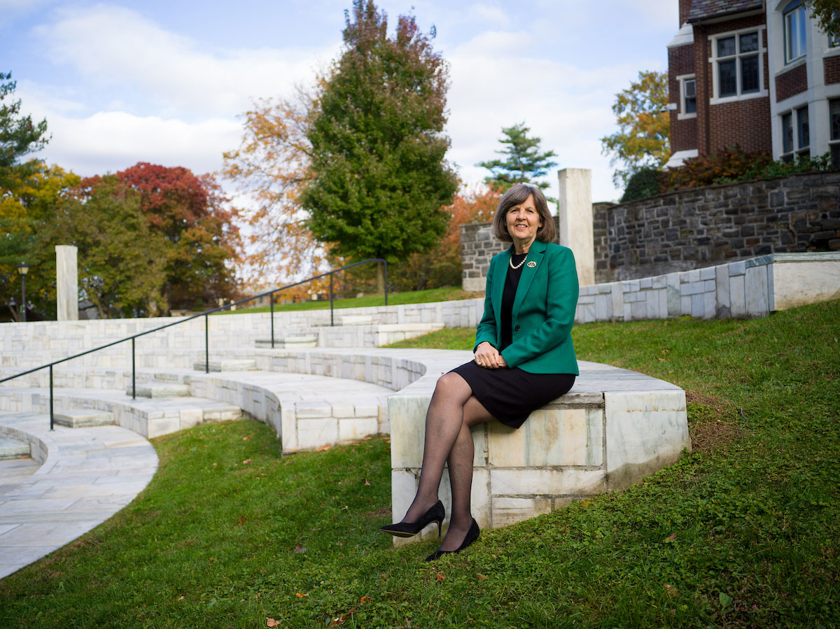President Cristle Collins Judd outside the Barbara Walters Campus Center